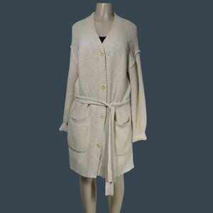 ALEX MILL Fisherman Cable Knit Long Line Duster Sweater Coat Beige Oatmeal M